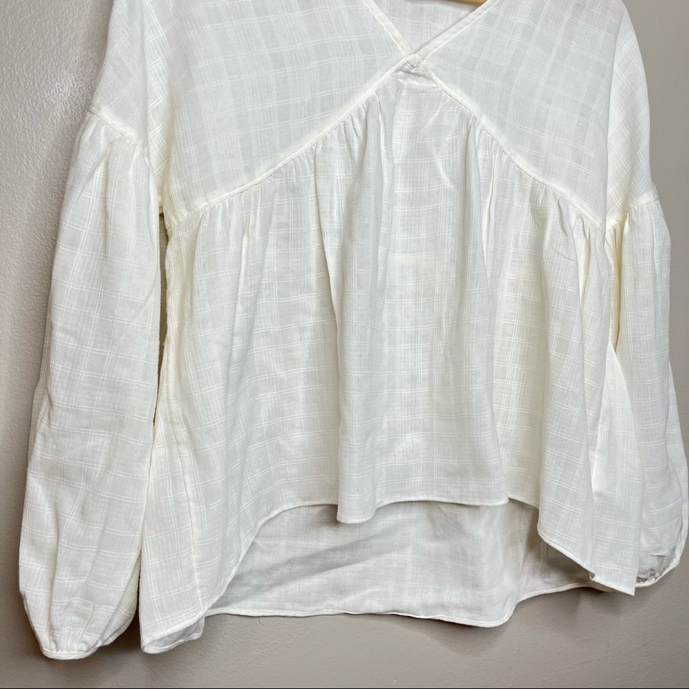 Madewell White Vneck Cropped Blouse Long Balloon Sleeves Size XS - Picture 4 of 7
